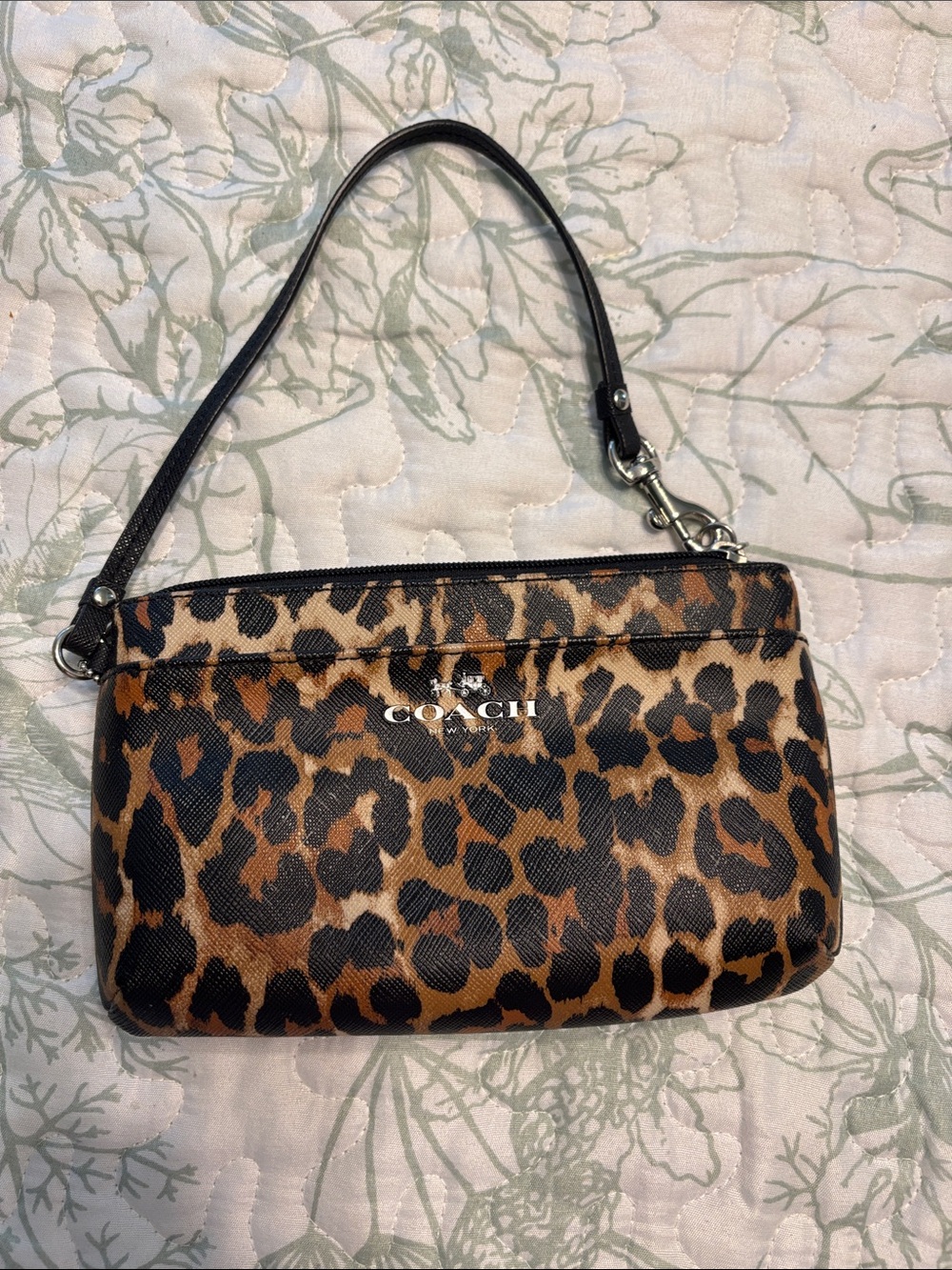 Coach Leopard Print Wristlet - Brown/Black/Tan